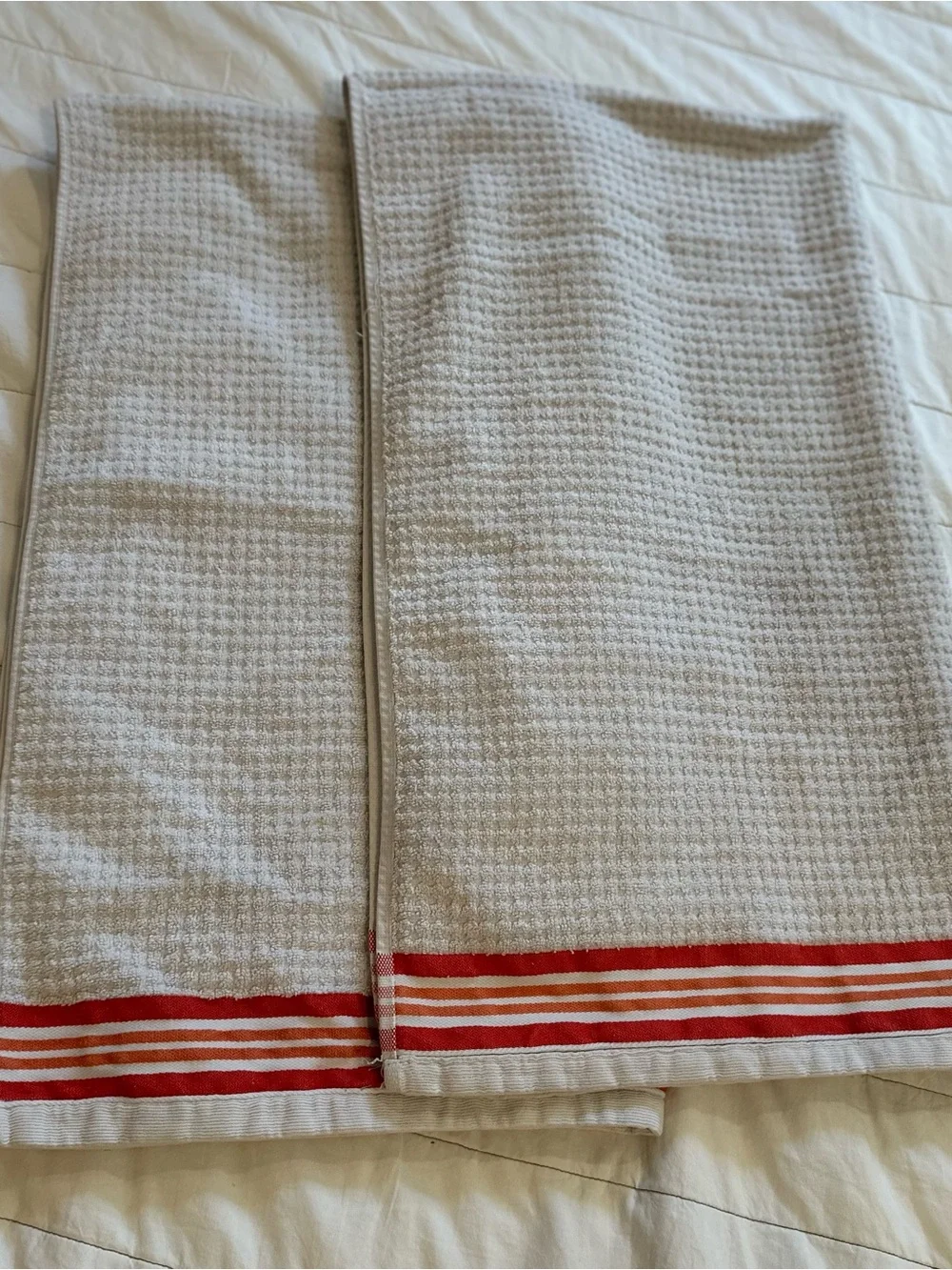 JCP Home Bath Towels (2013) Set of 2 Red Orange Stripe 100% Cotton Retro 27x52